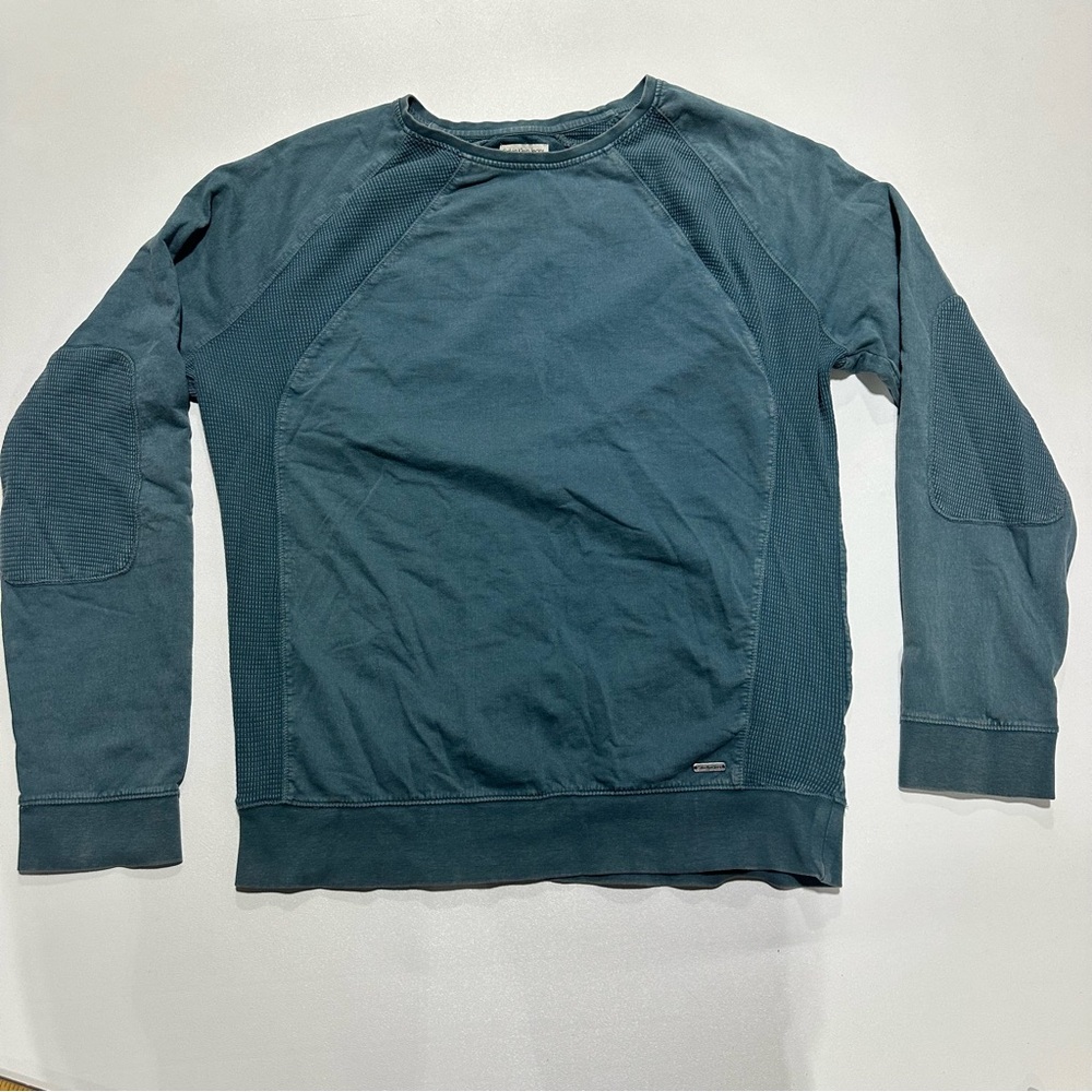 Calvin Klein Distressed Turquoise Padded Elbow Crewneck Sweater Mens Size Large
